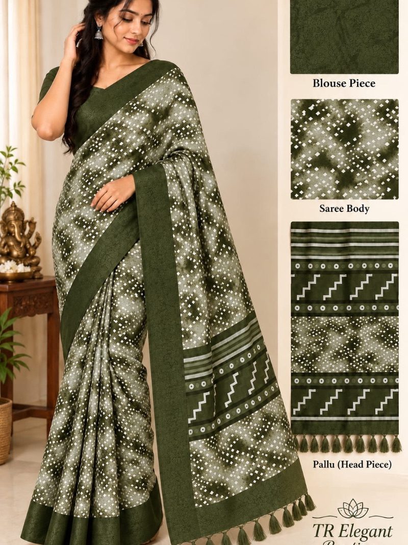 OFFICE WEAR SAREES WITH TASSELS - Army Green