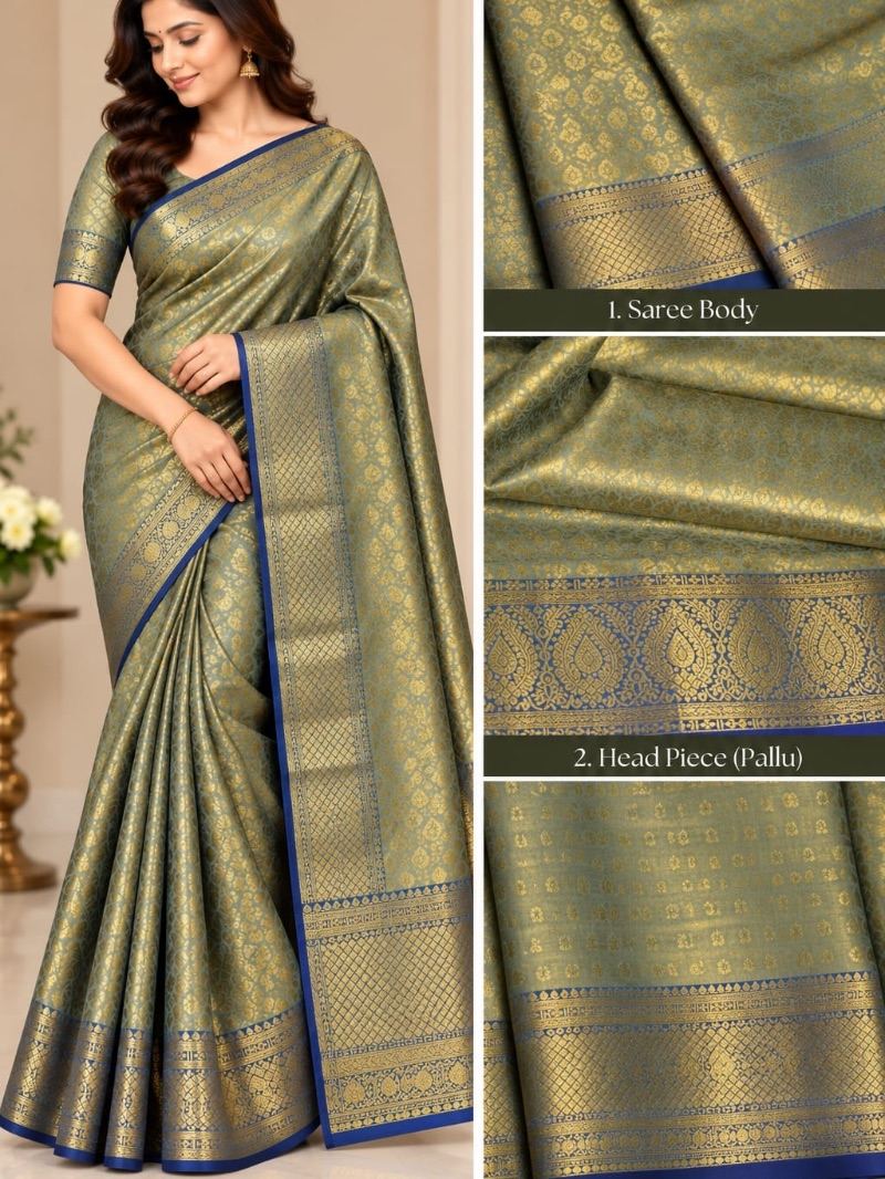 Golden Lady Pattu Saree - Ash green