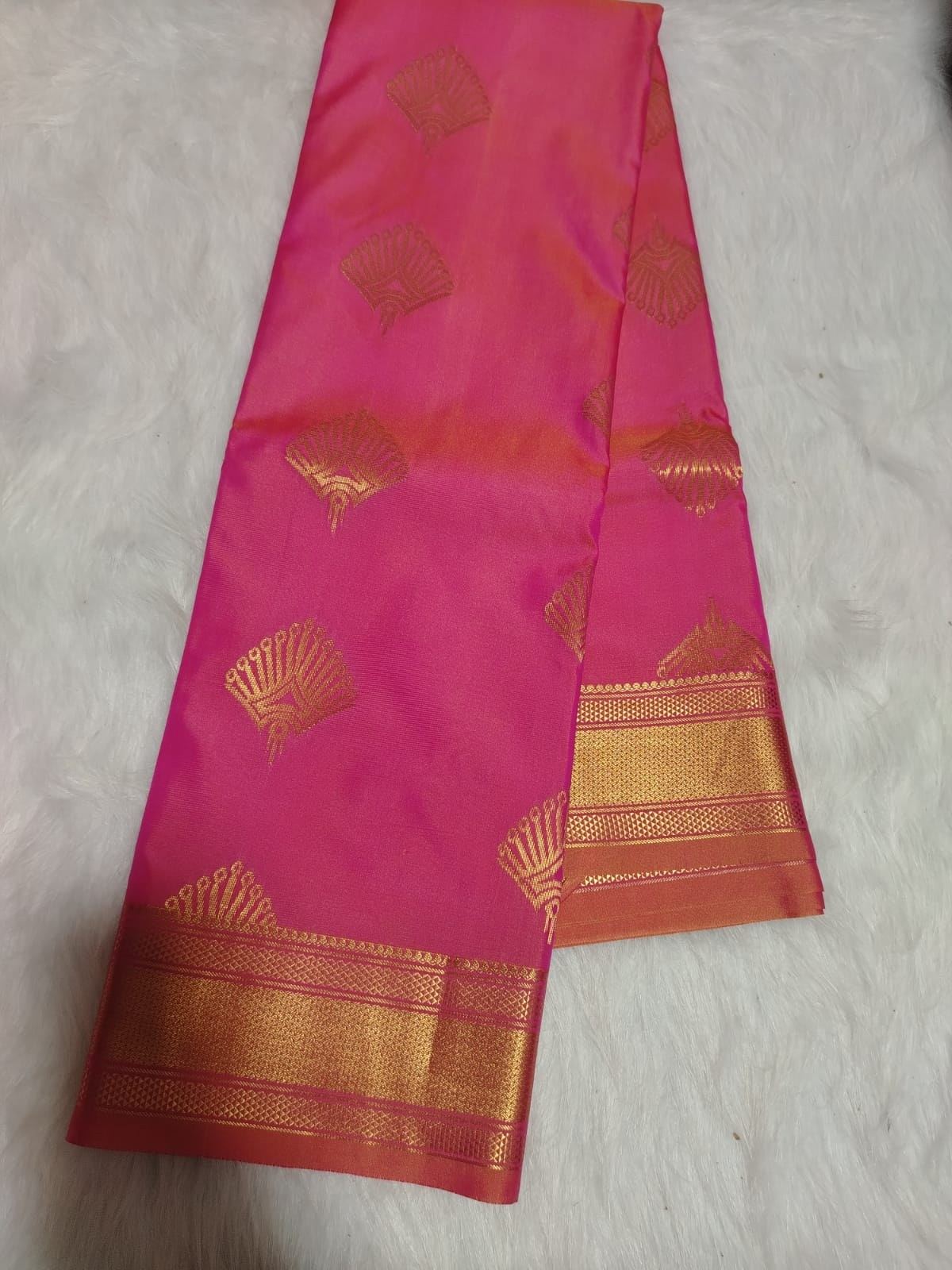 Premium Semi Kanchipuram silk pattu saree simple butta collection - Berry Pink