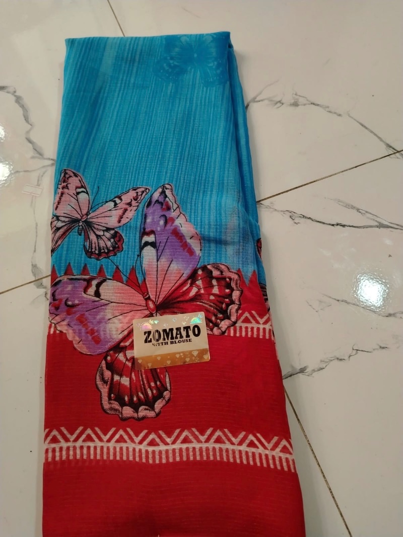Zometo Border Saree -Butterfly - Blue
