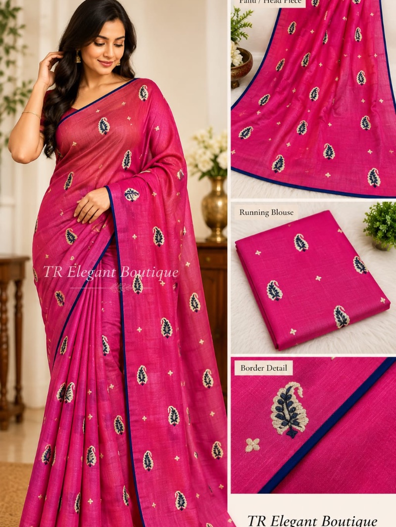 Elegant Chiffon Embroidery Saree -     Royal Leaf - Blush