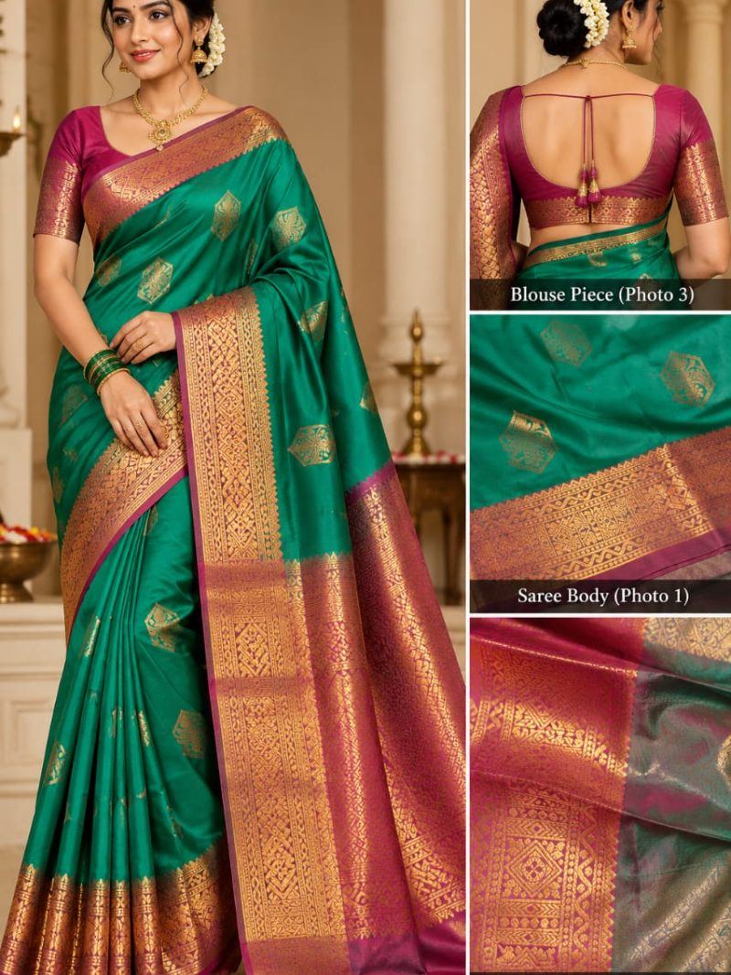 Goldline (Kamal) Saree - Bottle Green