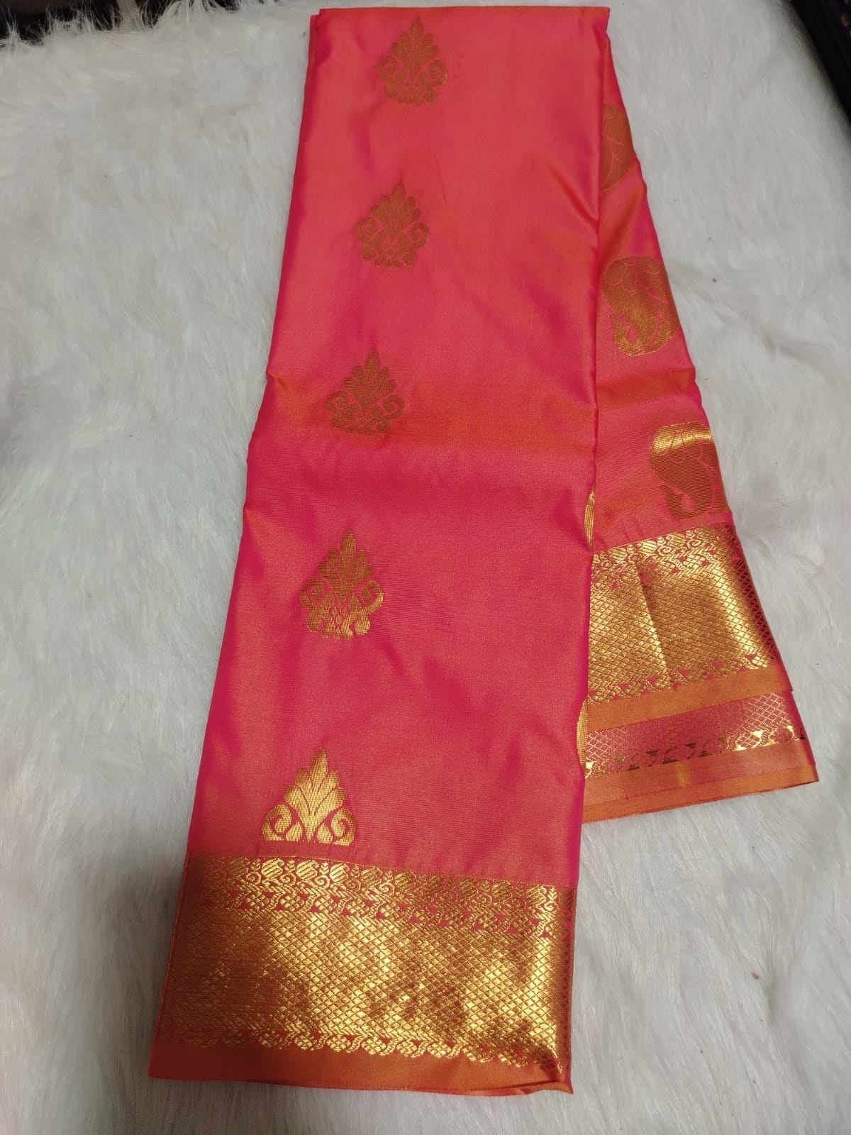 Premium Semi Kanchipuram silk pattu saree simple butta collection - Brick Red