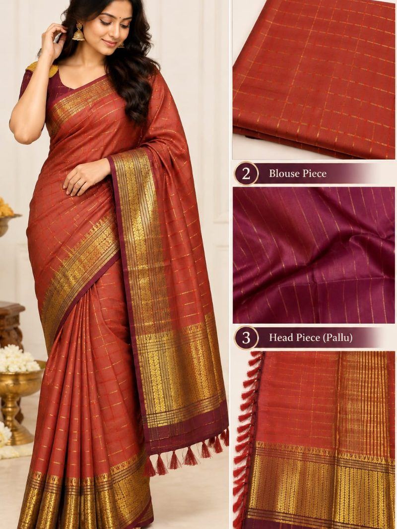 Antra Elegant Saree - Brick Red