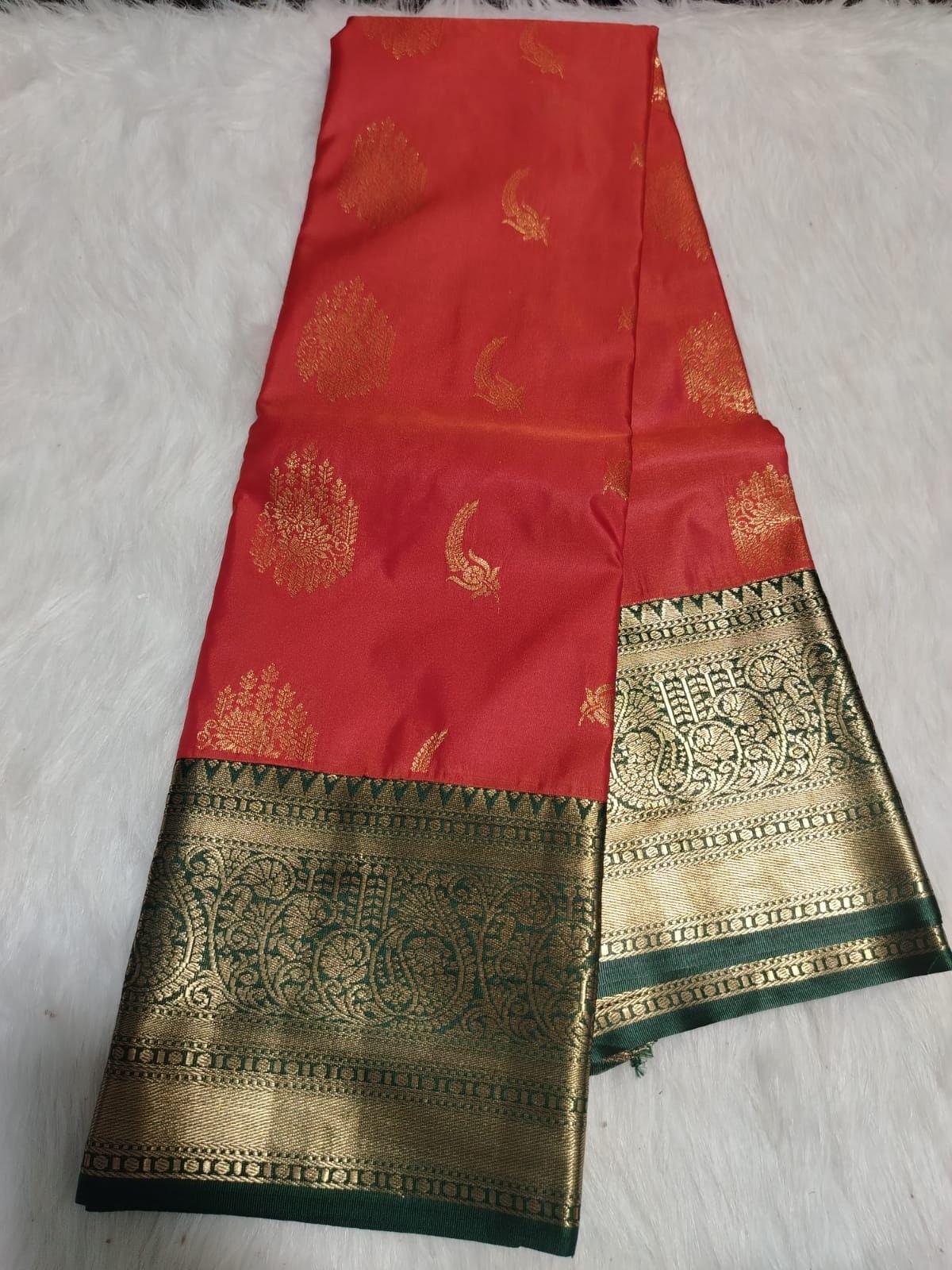 Premium Semi Kanchipuram silk - Bridal Red