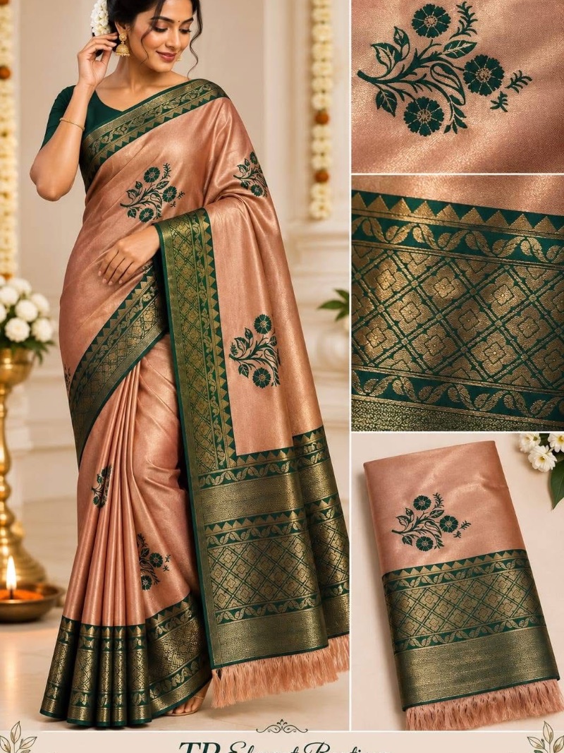 Elegant Copper Border Saree With Tassels - Bronze