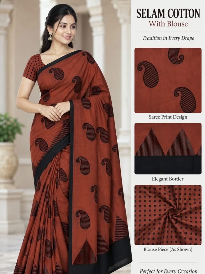 Salem Cotton Saree - Brown