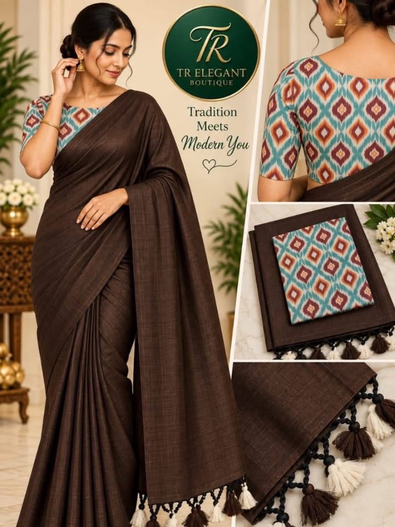 Online trending  Khadi Cotton Saree - Brown
