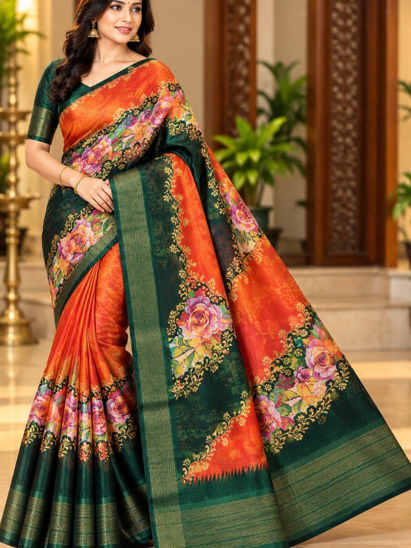 Pandian Store Saree - Burnt Orange