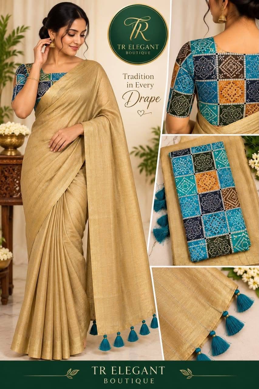 Tissue Border Saree - Camel