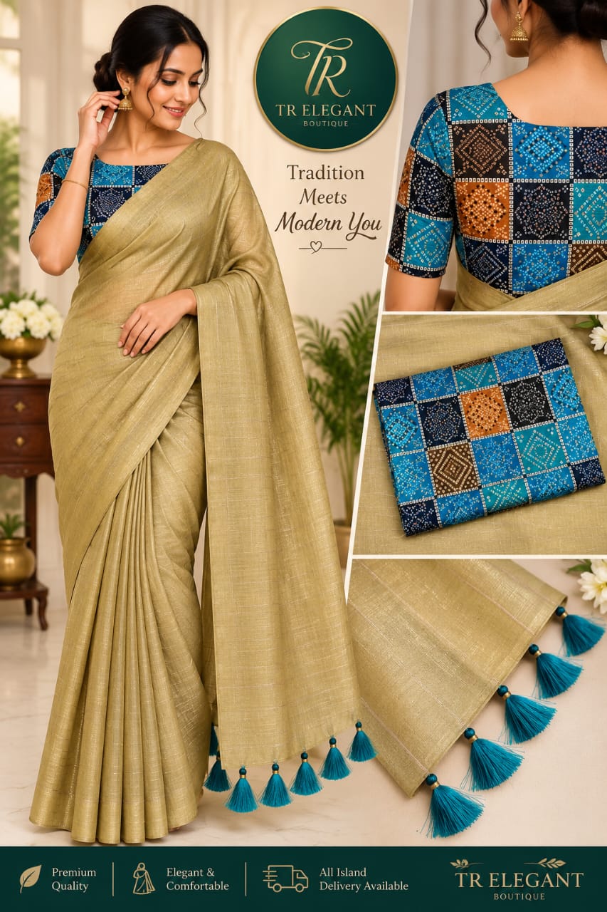 Tissue Border Saree - Camel