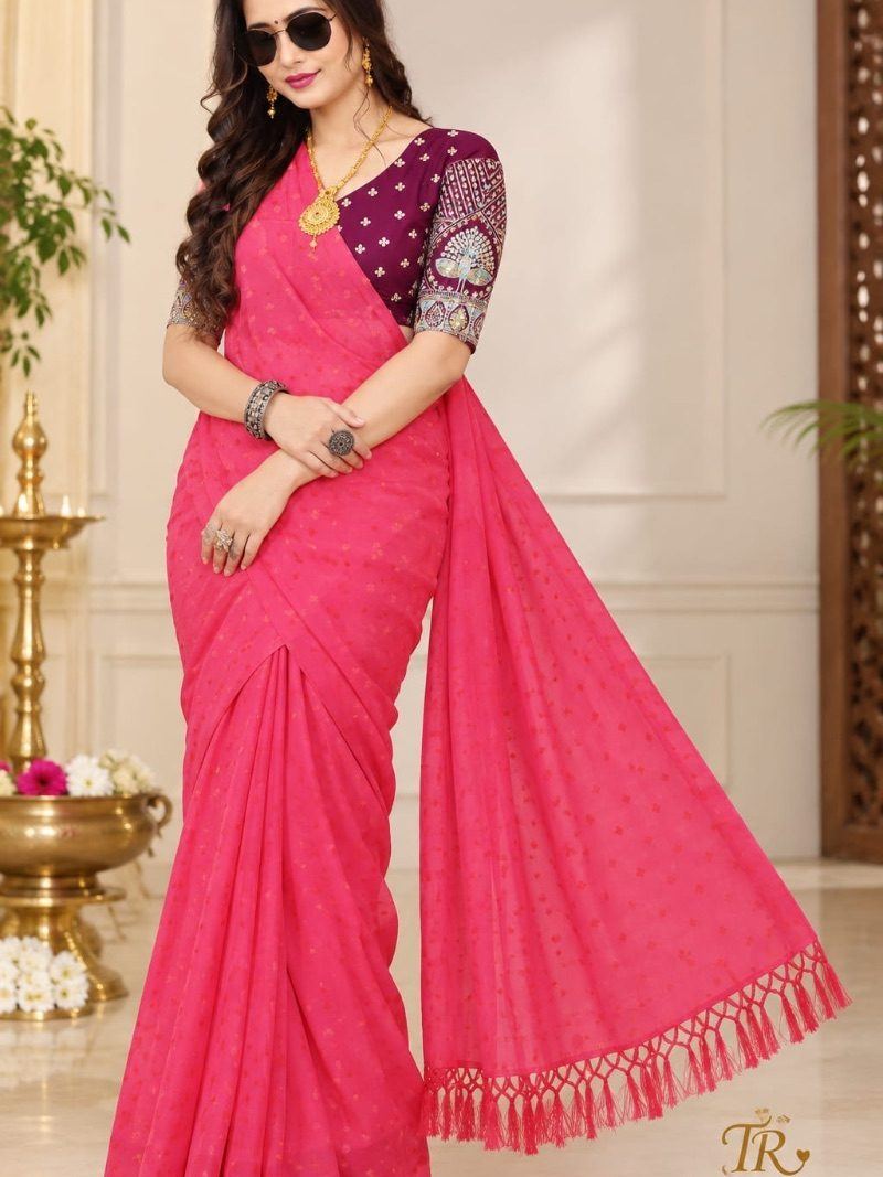 FANCY SAREE WITH DESIGNER BLOUSE - Candy Pink