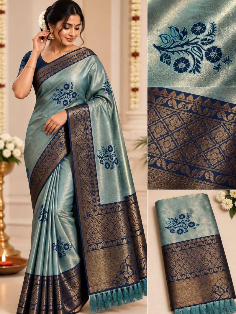 ELEGANT COPPER BORDER SAREE WITH TASSELS