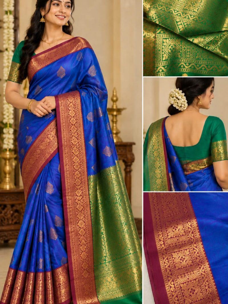 Goldline (Kamal) Saree - Cobalt