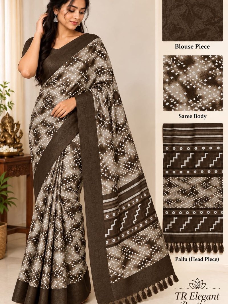 OFFICE WEAR SAREES WITH TASSELS - Coffee