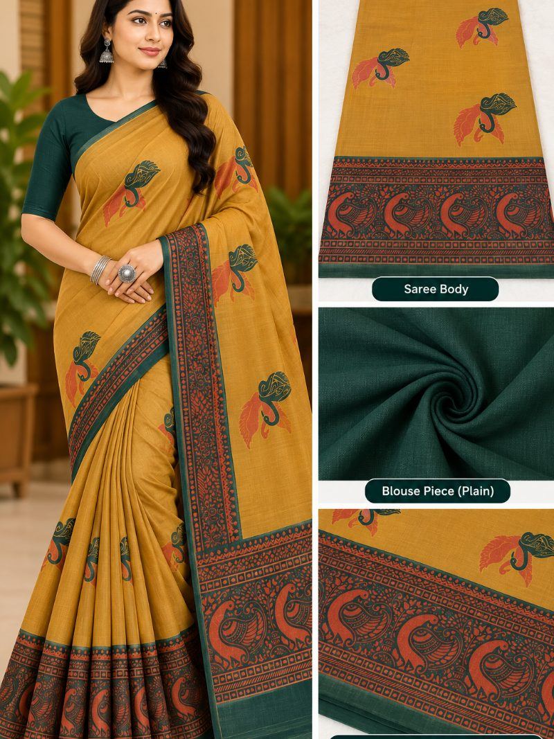 Parag Cotton Saree - Copper Gold