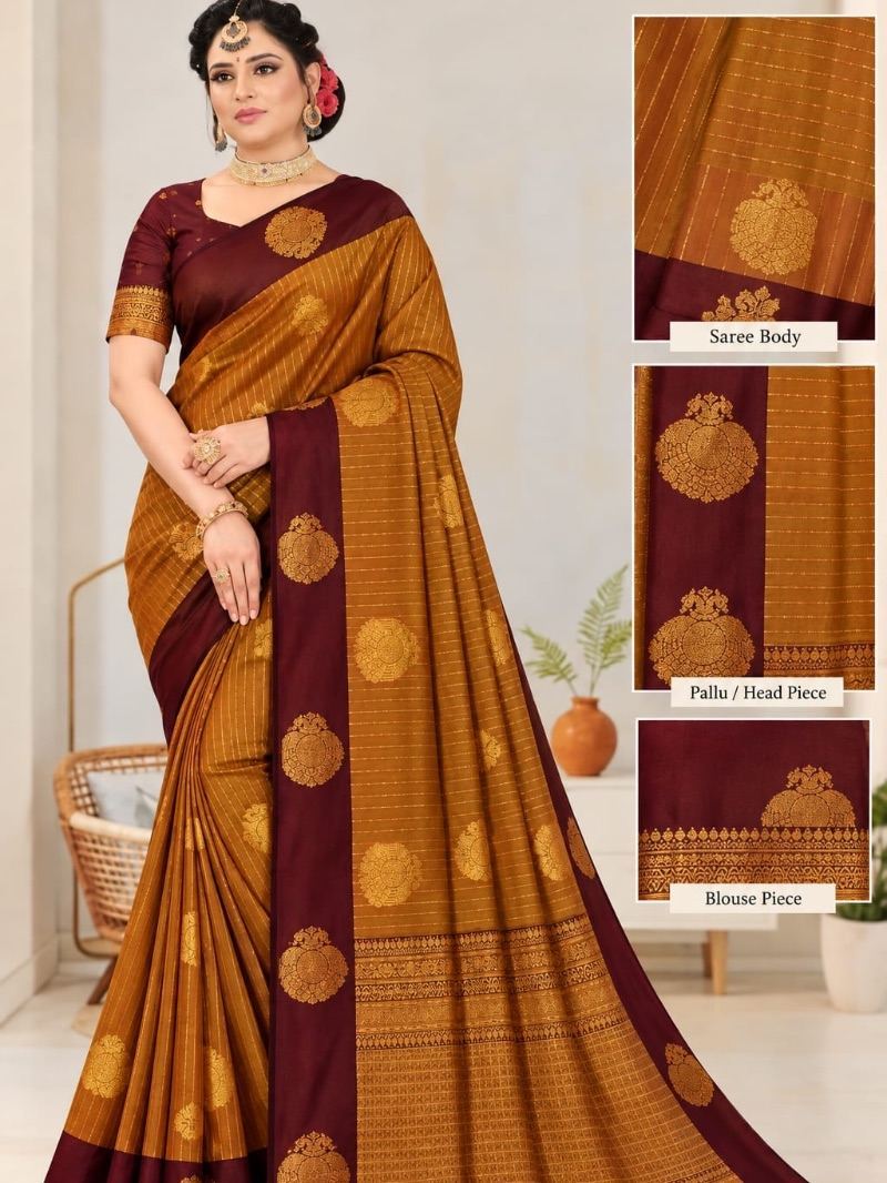 Vaira Oosi Saree - Copper Gold