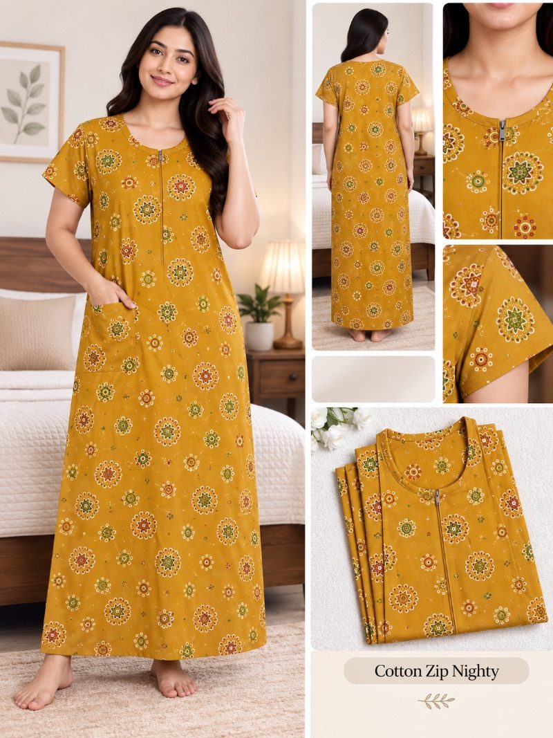 100% Cotton Zip Nighty - Copper Gold