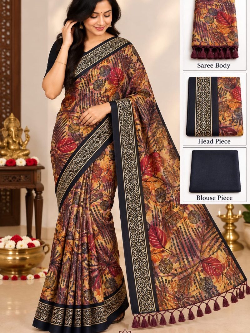 OFFICE WEAR SAREES WITH TASSELS - Dark Chocolate