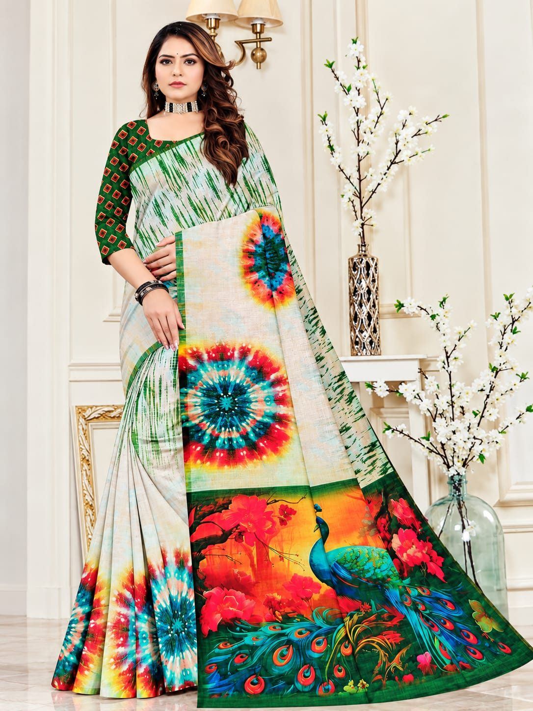 Komal Classic Saree - Dark Green