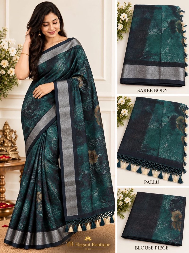 LINEN COTTON SAREE WITH TASSELS