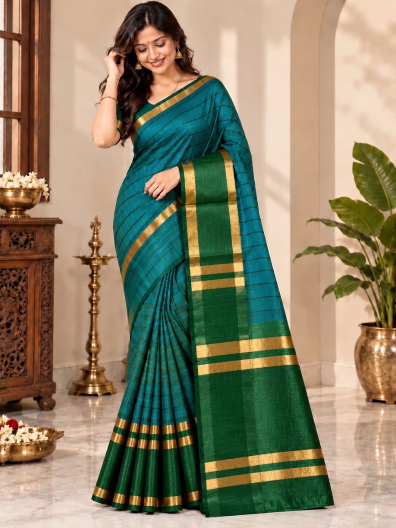 Aura Silk Saree - Dark Teal