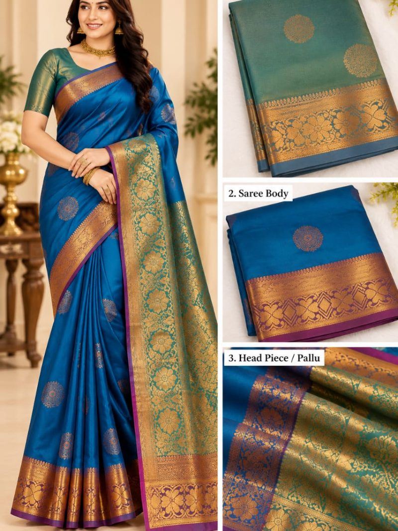 Goldline (Kamal) Saree - Denim Blue