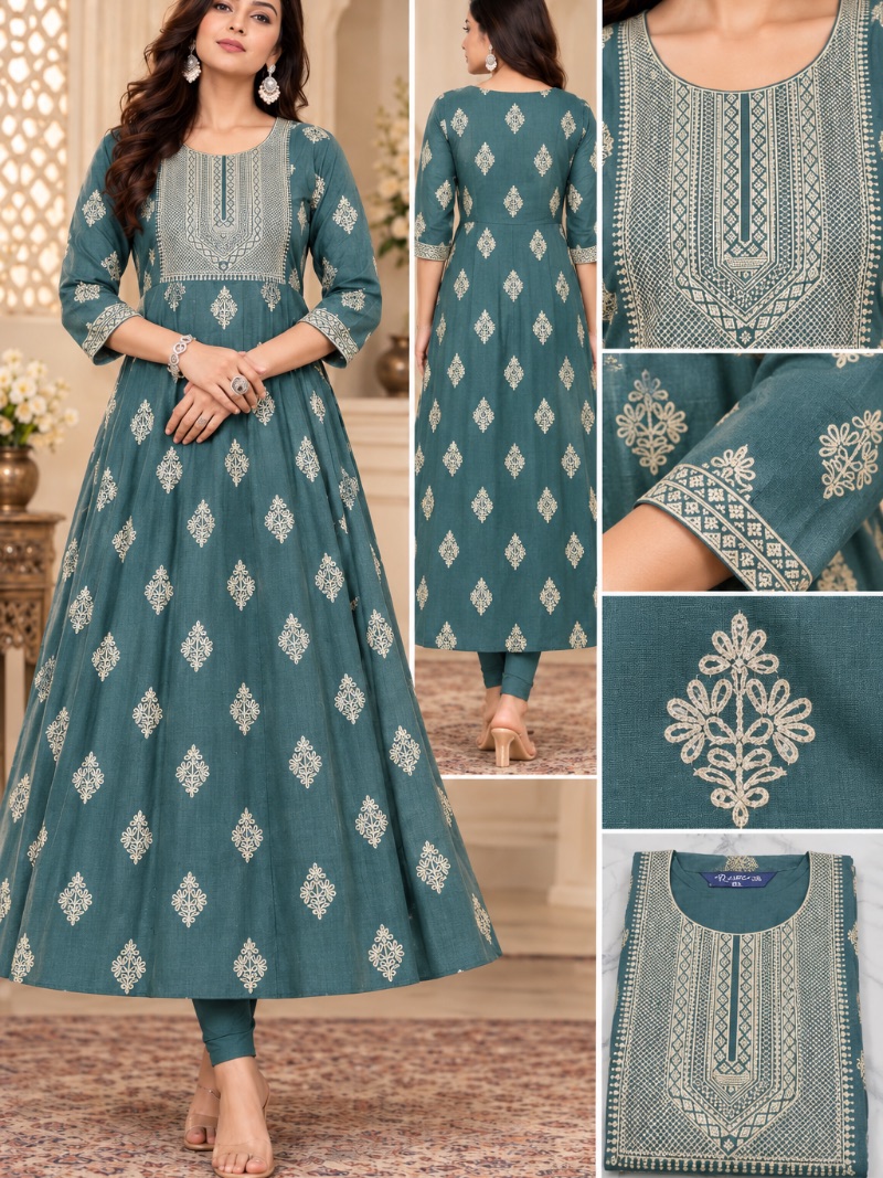 Vatican Elegant Embroidered Long Kurti Top - Dim Grey