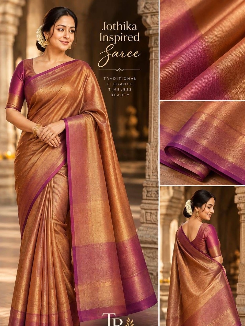 Jothika Inspired Tissue silk Saree - Gold