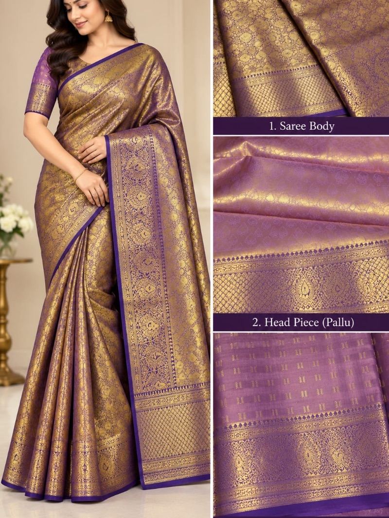 Golden Lady Pattu Saree - Gold purple