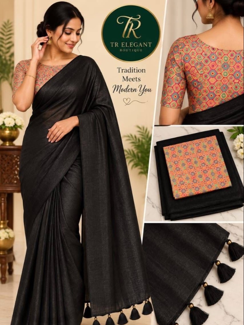 Fancy Mix Party Saree - Greyish Black
