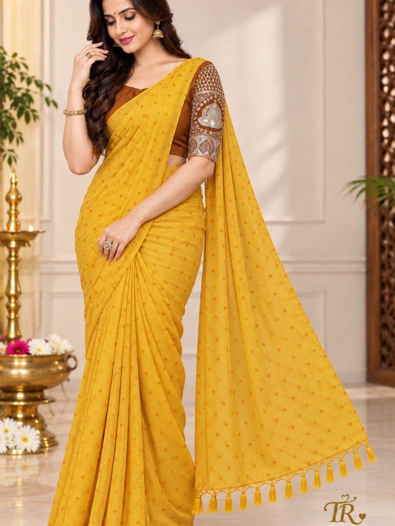 FANCY SAREE WITH DESIGNER BLOUSE - Honey