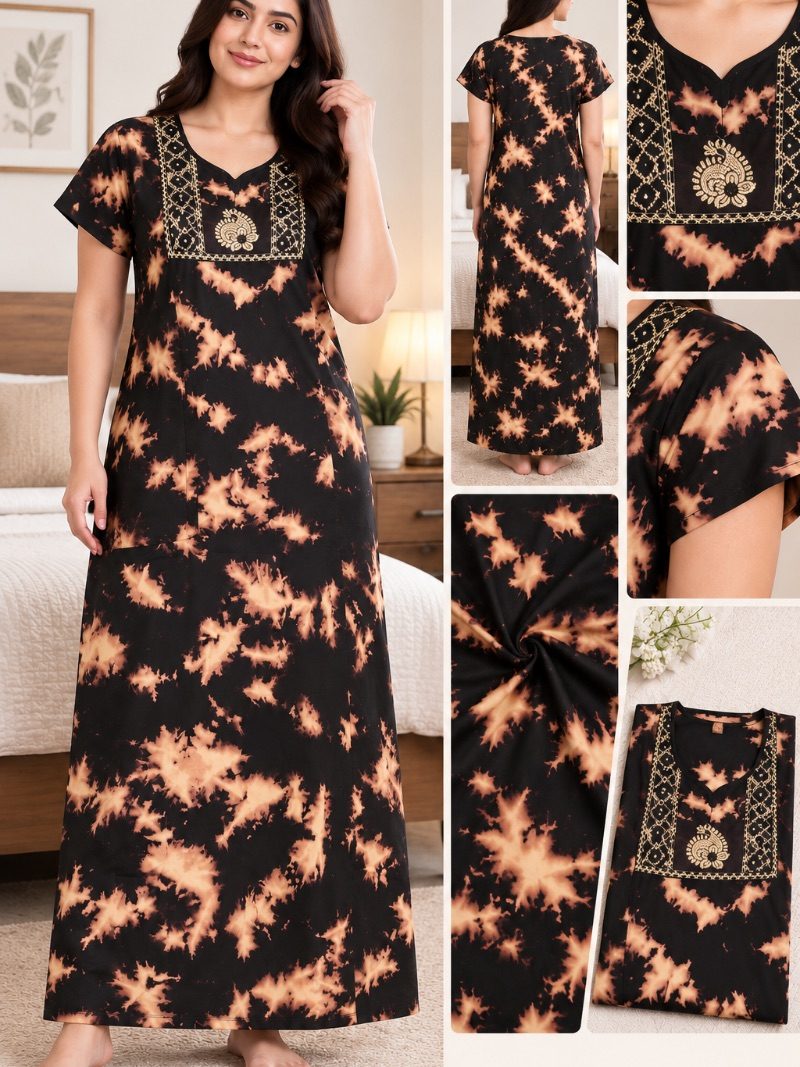 Batik Cotton Embroidery Work Nighty