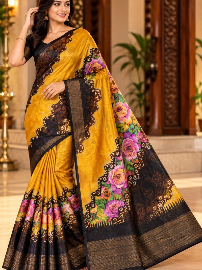 Pandian Store Saree - Jet Black
