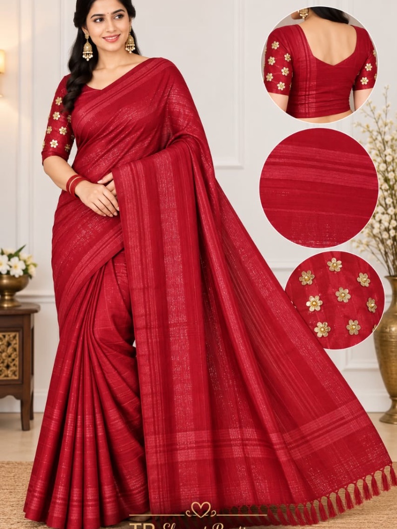 Amisha Jalar Designer Saree - Kumkum Red