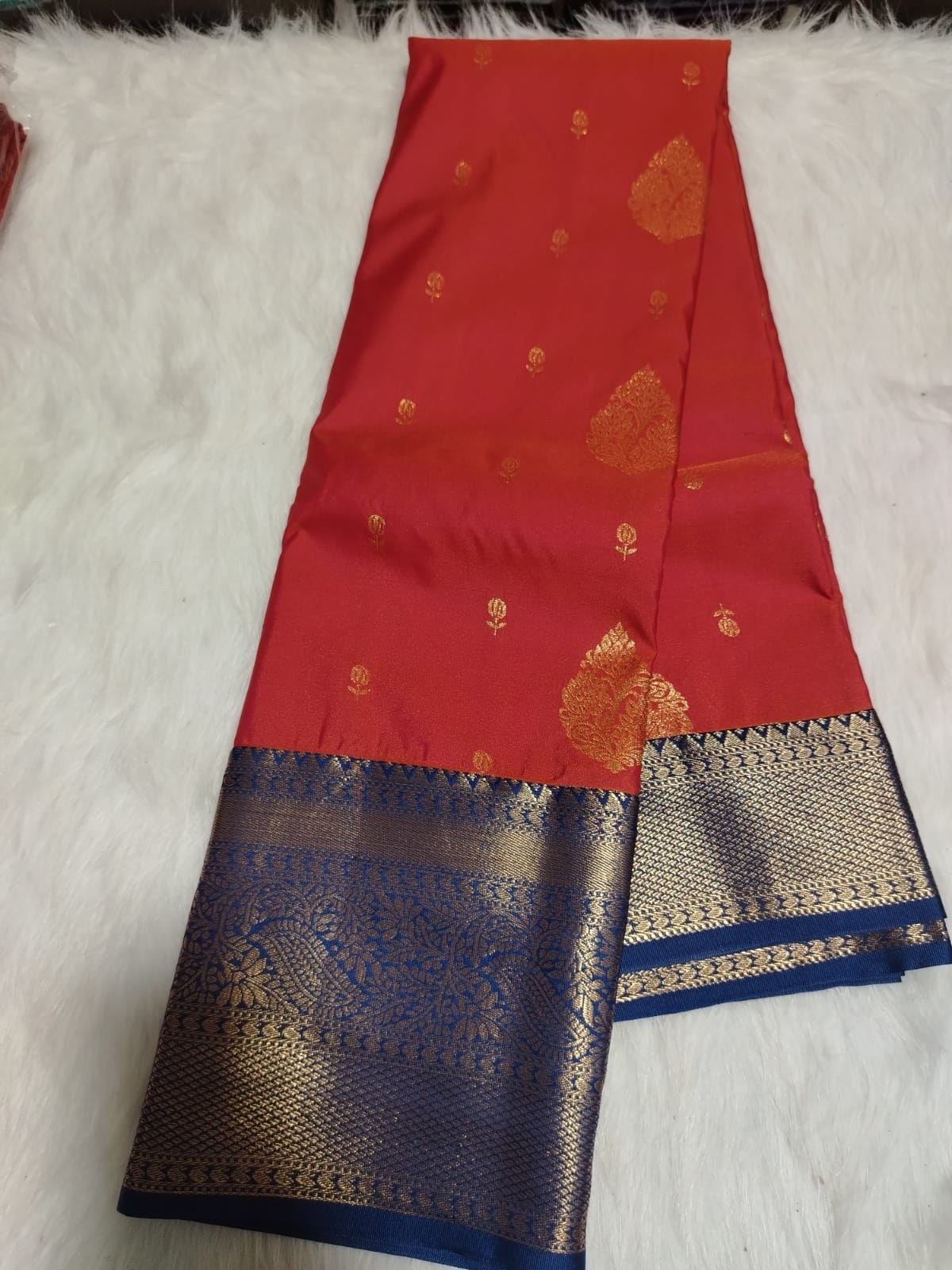 Premium Semi Kanchipuram silk - Kumkum Red