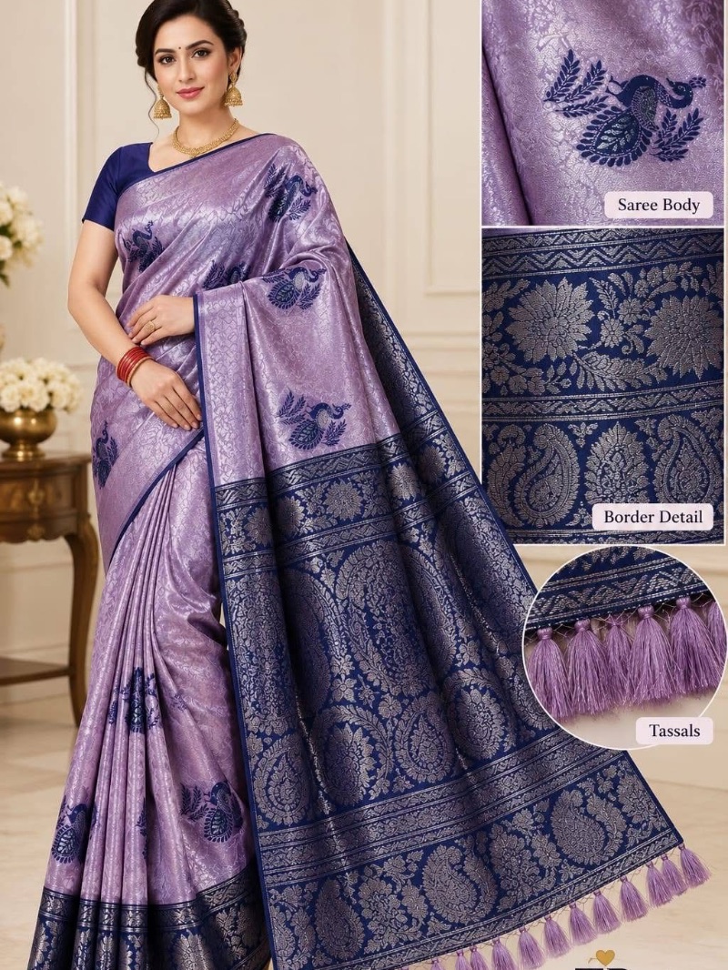 ELEGANT PEACOCK DESIGN SILVER WORK SAREE
