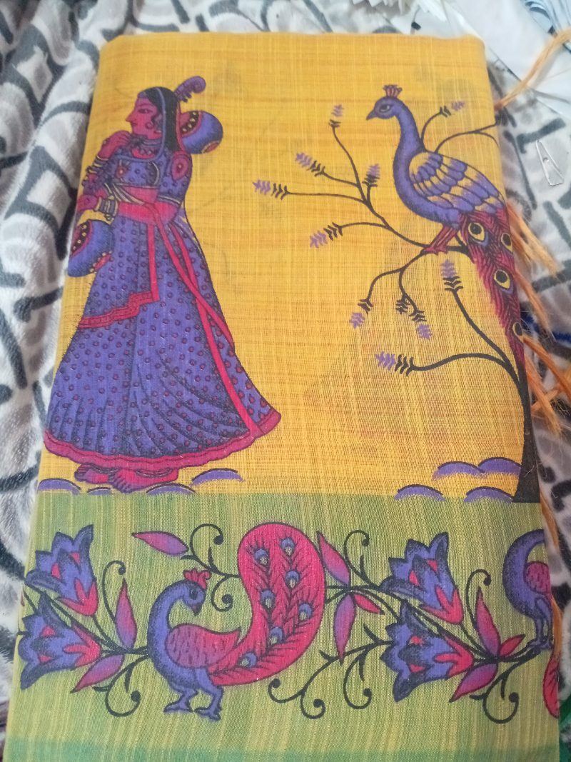 Linen Kalamkari Jalar Saree - Lime