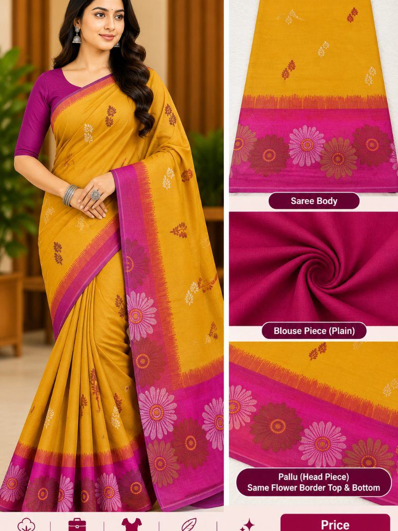 Parag Cotton Saree - Marigold