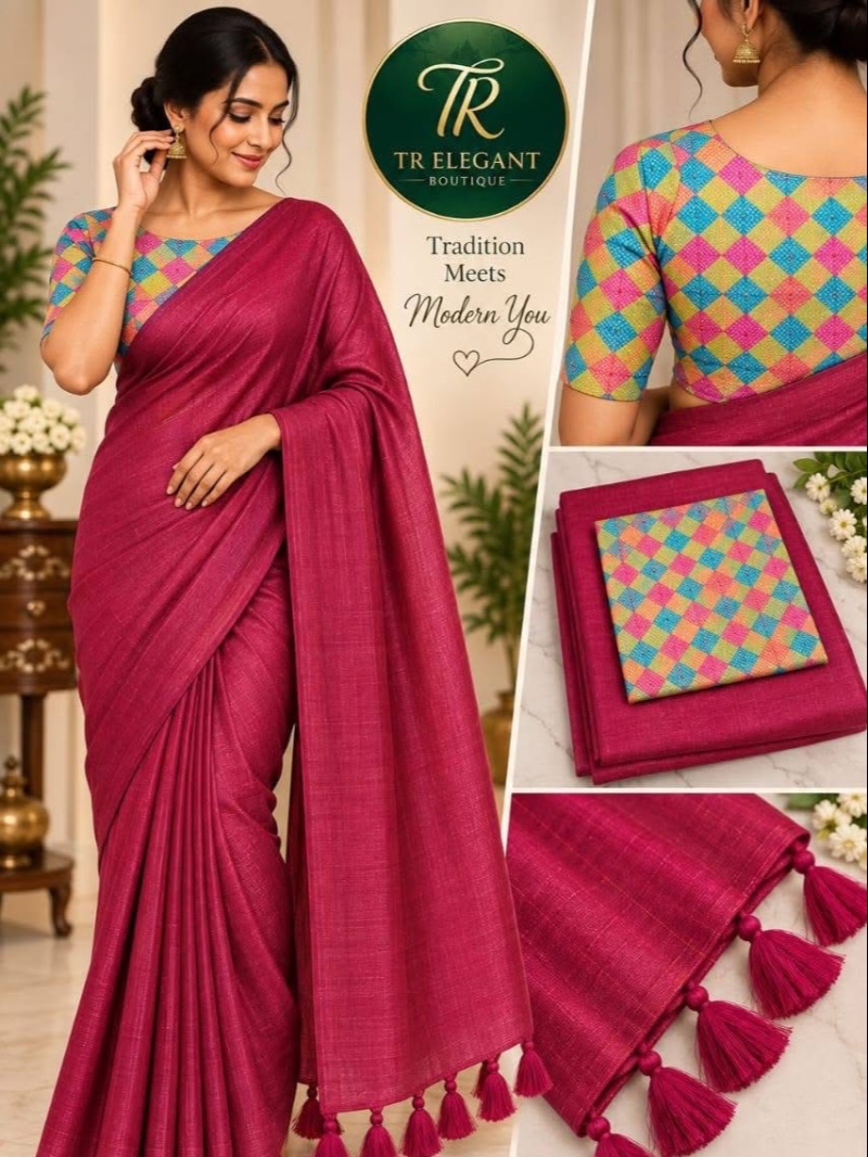 Fancy Mix Party Saree - Maroon Red
