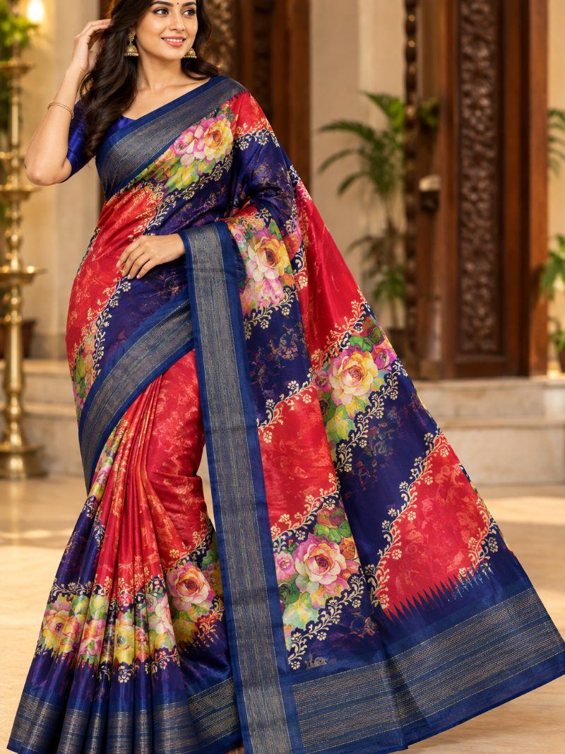 Pandian Store Saree - Navy