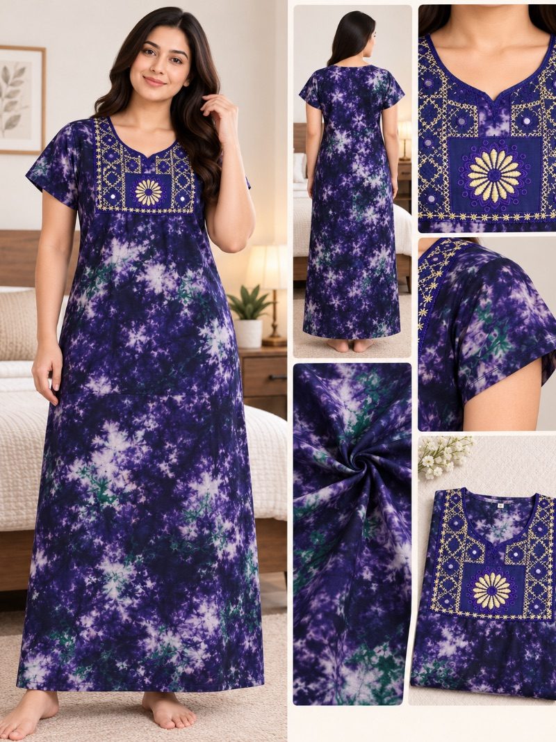 Batik Cotton Embroidery Work Nighty