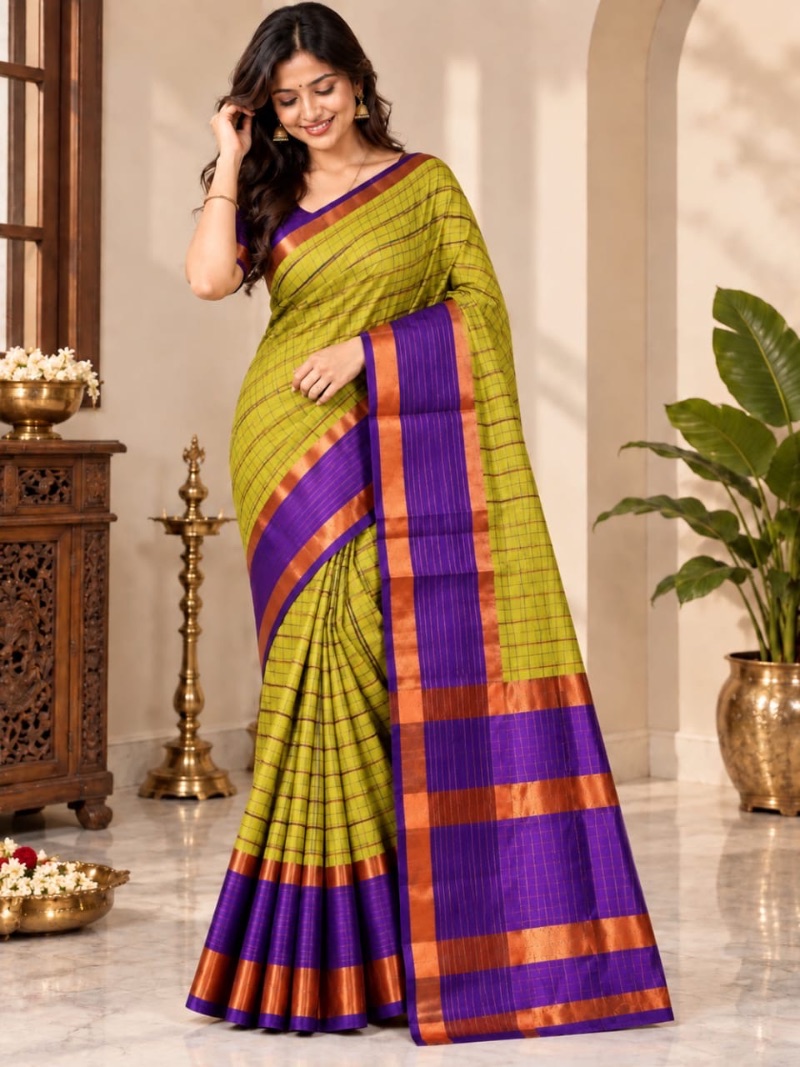 Aura Silk Saree - Olive