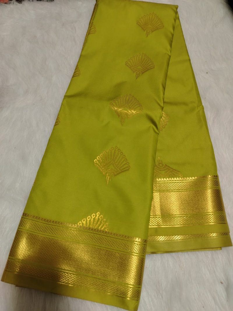 Premium Semi Kanchipuram silk pattu saree simple butta collection - Olive