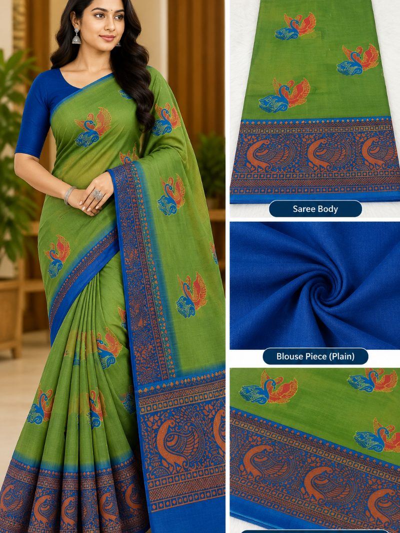 Parag Cotton Saree - Olive Green