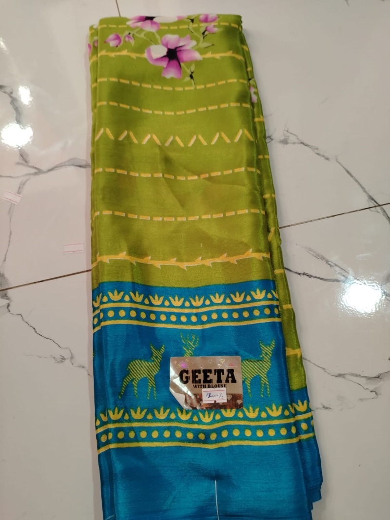 Geetha Turkey Style Saree - Line - Olive green