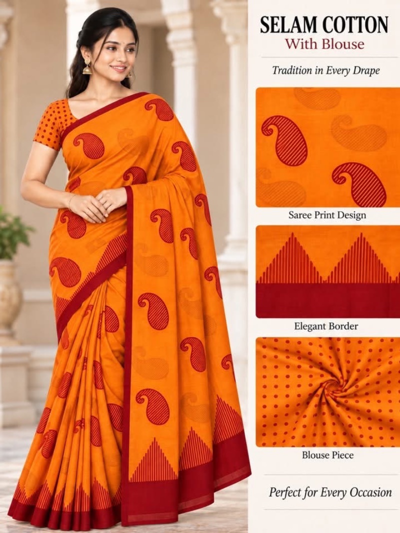 Salem Cotton Saree - Orange