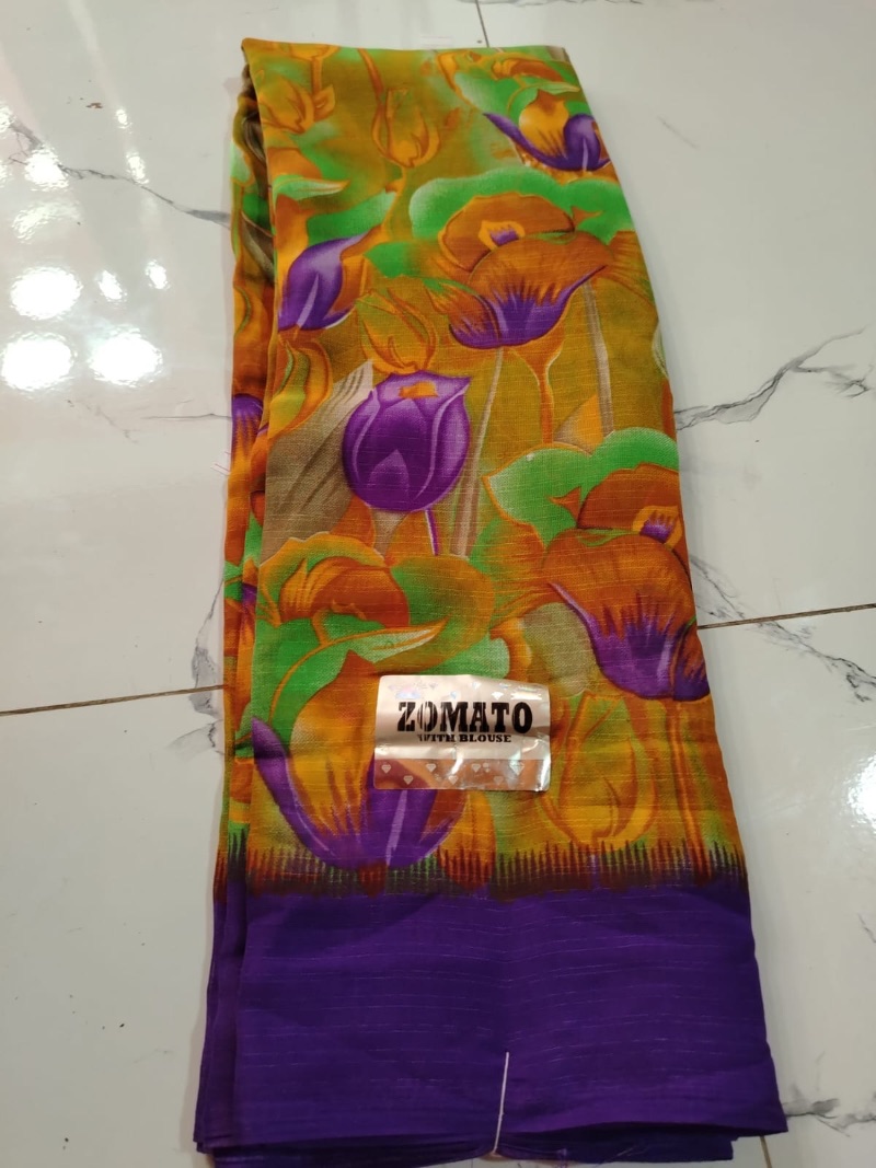 Zometo Border Saree - Flowers - Orange