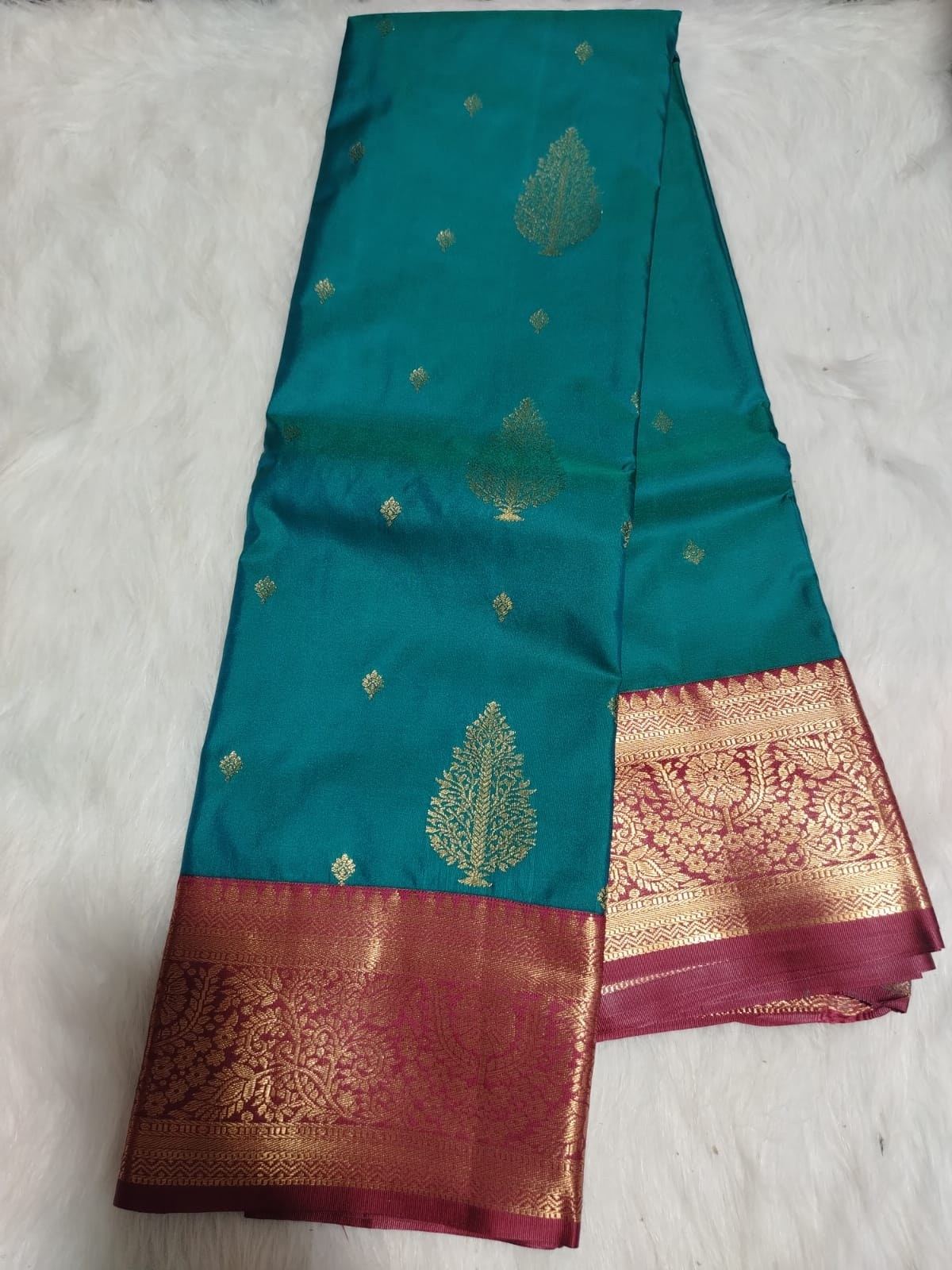 Premium Semi Kanchipuram silk - Peacock Blue