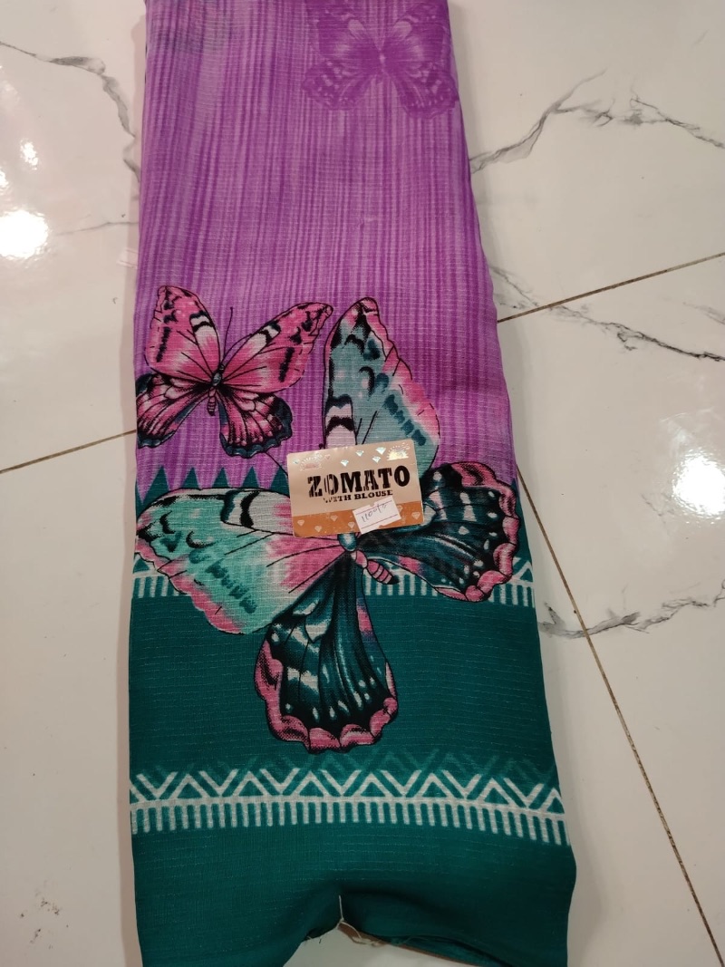 Zometo Border Saree -Butterfly - Purple